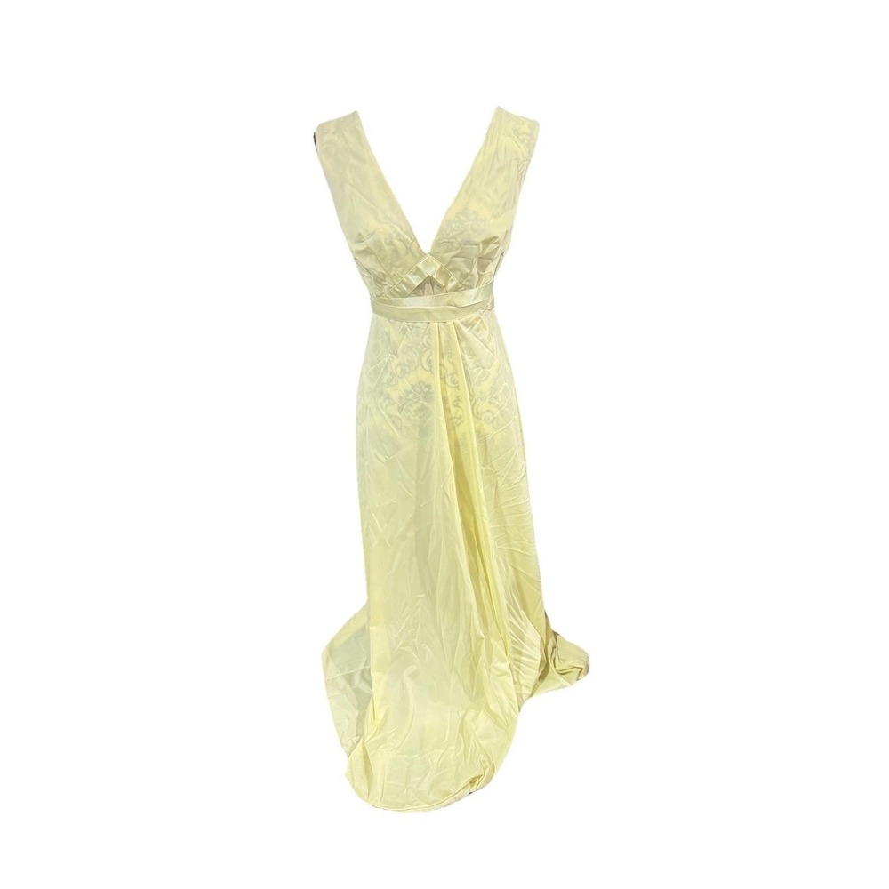 VTG Vanity Faire Yellow & Lace Full-length Nightgown dress Lingerie 36